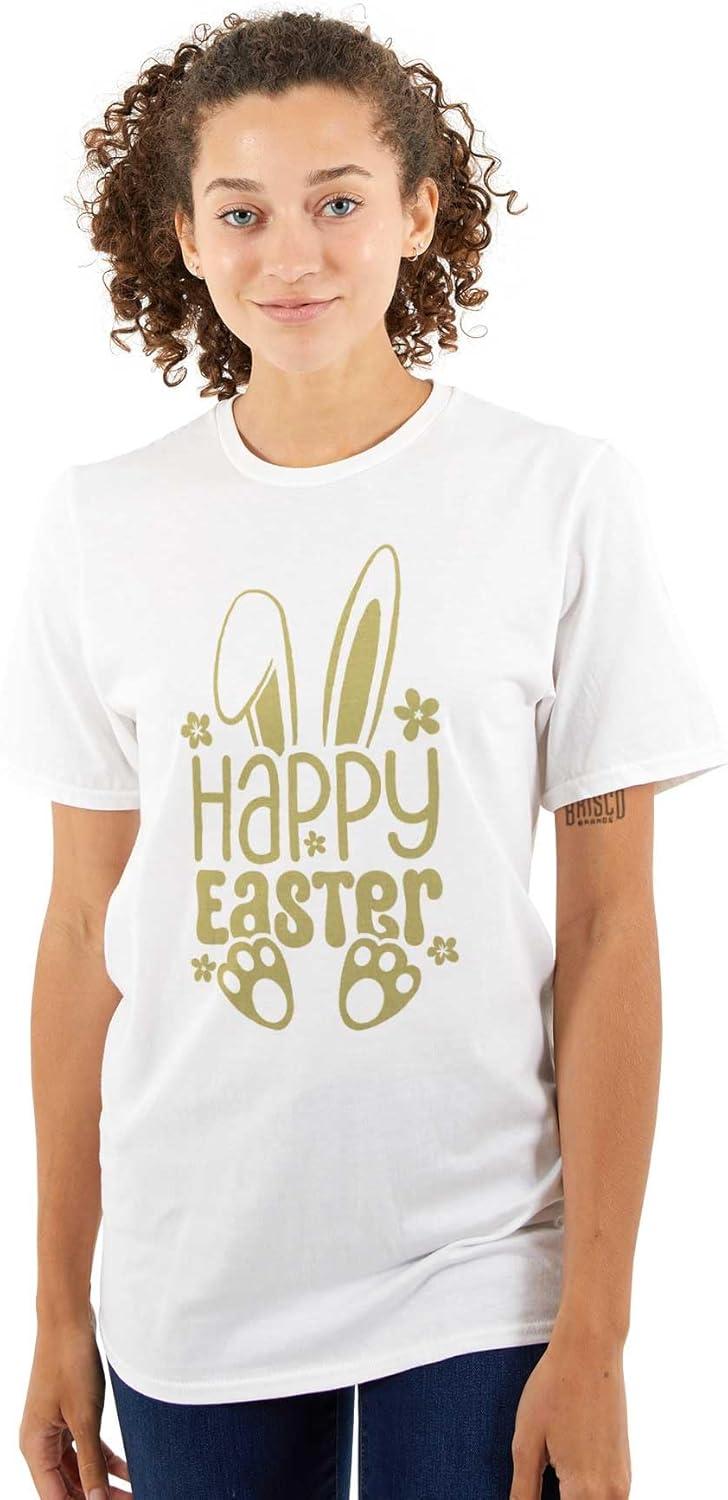 imageBrisco Brands Cute Spring Happy Easter Bunny Ears Womens Graphic T Shirt TeesWhite