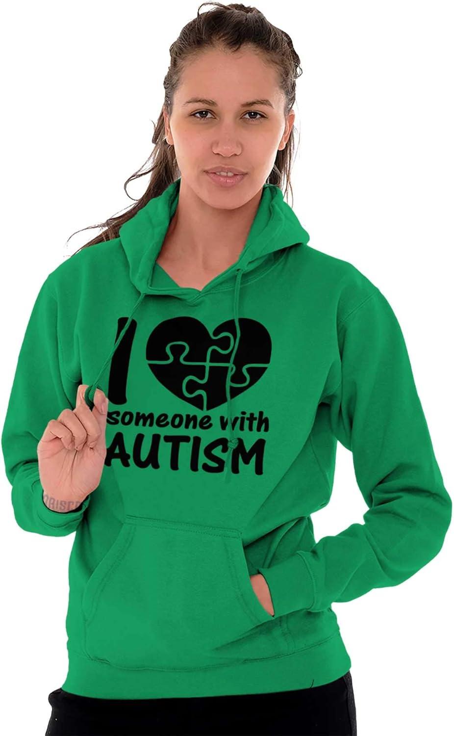 imageBrisco Brands I Love Someone with Autism Puzzle Hoodie Sweatshirt Women MenIrish Green