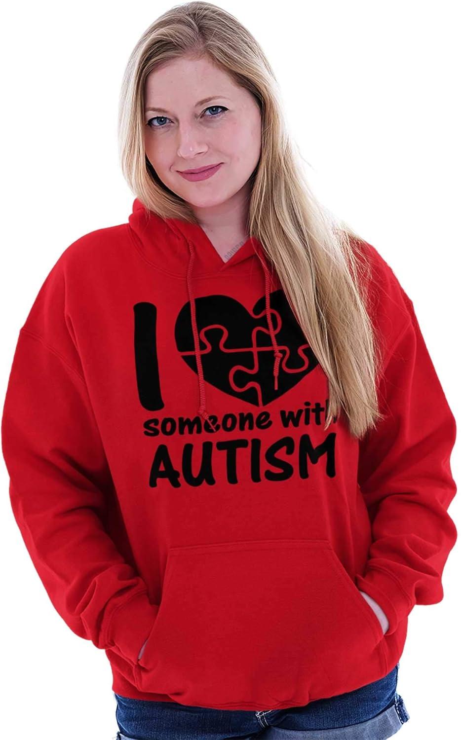 imageBrisco Brands I Love Someone with Autism Puzzle Hoodie Sweatshirt Women MenRed