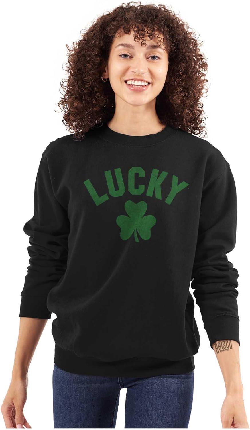 imageBrisco Brands Saint Patricks Day Lucky Shamrocks Sweatshirt for Men or WomenBlack