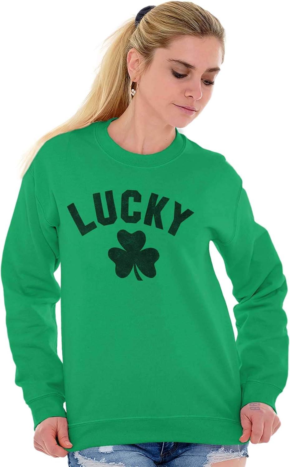 imageBrisco Brands Saint Patricks Day Lucky Shamrocks Sweatshirt for Men or WomenIrish Green