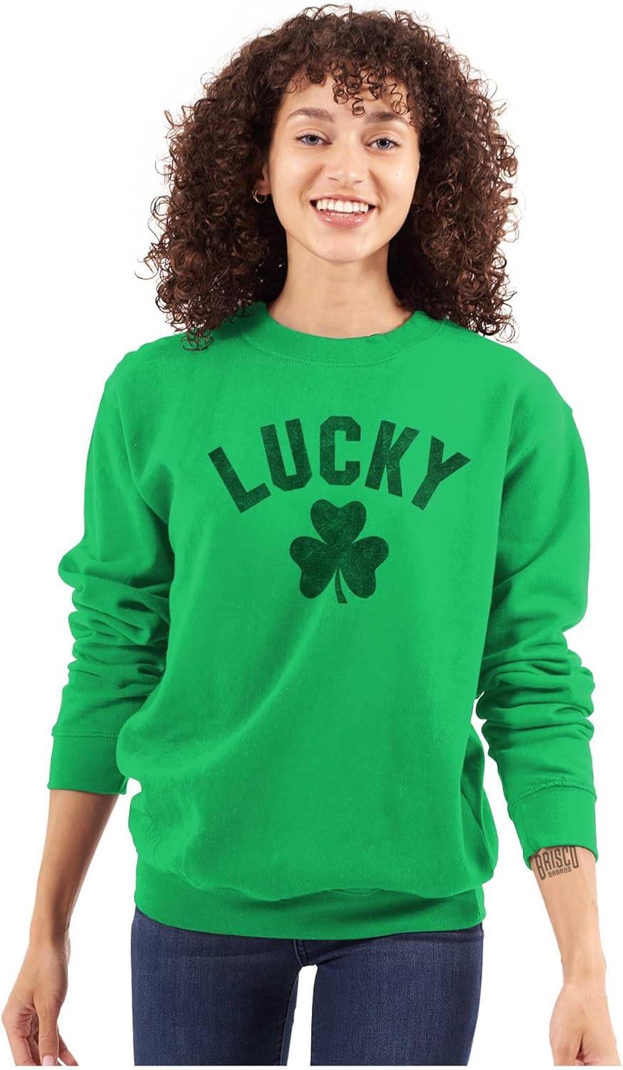 imageBrisco Brands Saint Patricks Day Lucky Shamrocks Sweatshirt for Men or WomenIrish Green