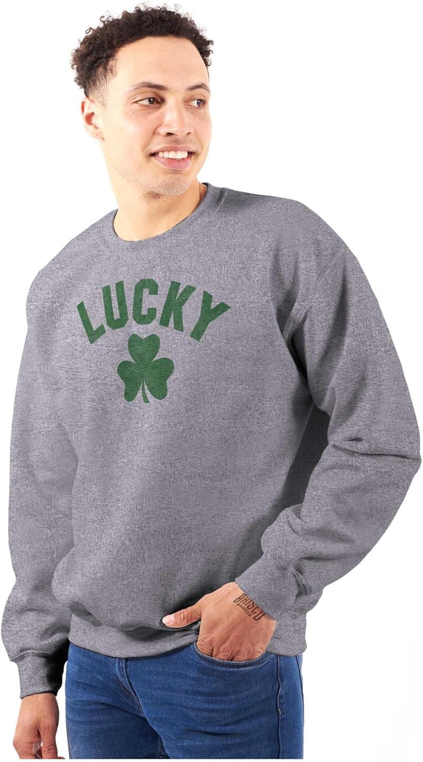 imageBrisco Brands Saint Patricks Day Lucky Shamrocks Sweatshirt for Men or WomenSport Grey