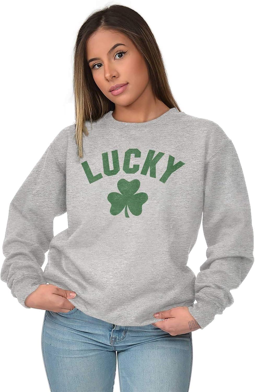 imageBrisco Brands Saint Patricks Day Lucky Shamrocks Sweatshirt for Men or WomenSport Grey