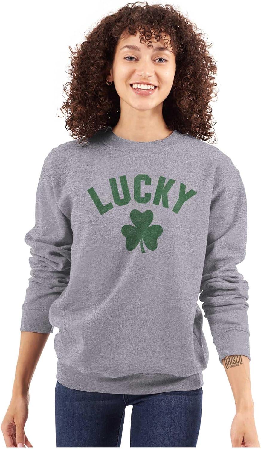 imageBrisco Brands Saint Patricks Day Lucky Shamrocks Sweatshirt for Men or WomenSport Grey