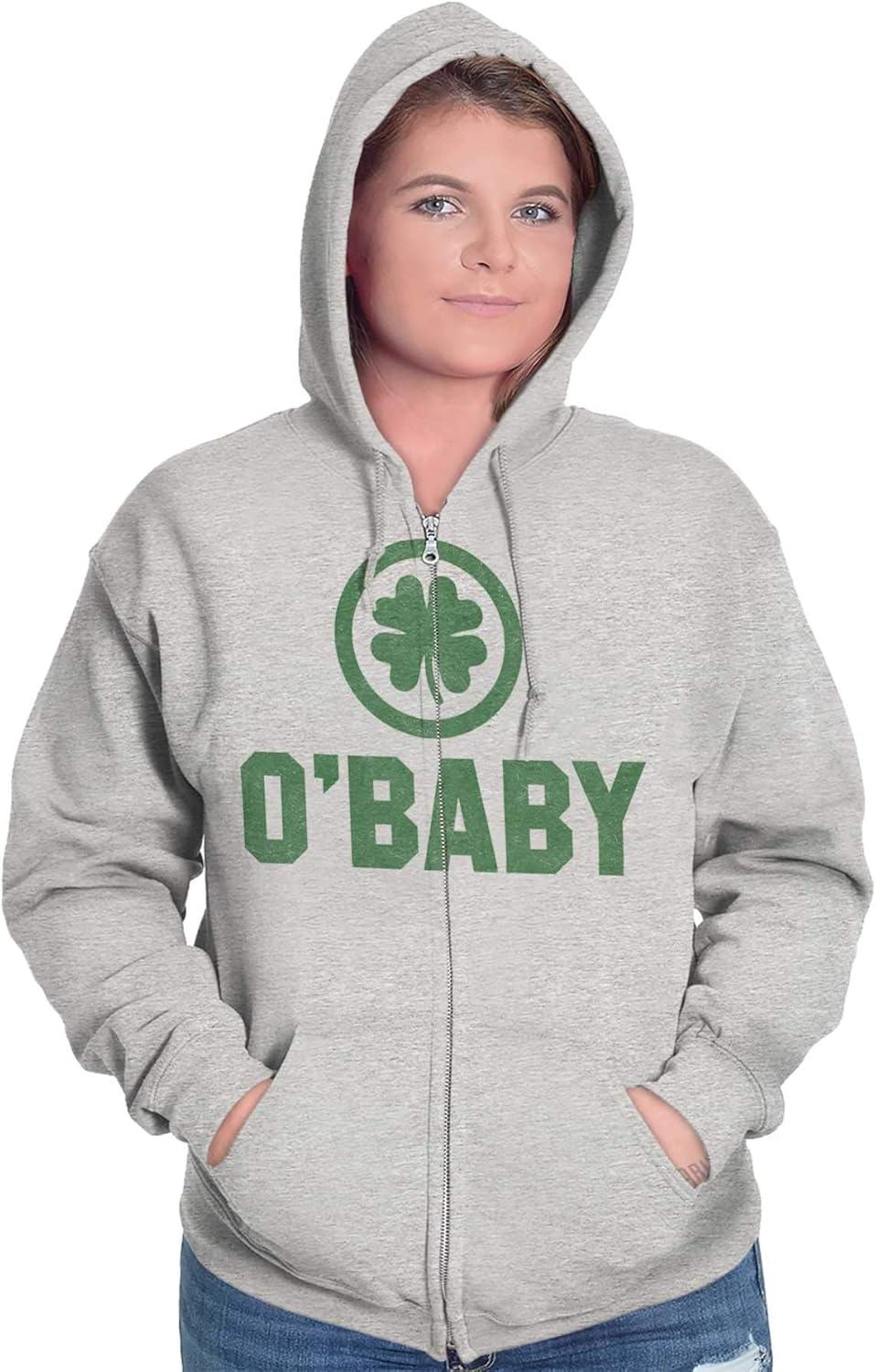 imageBrisco Brands St Patricks Day O Baby Shamrock Zip Up Hoodie Mens WomensSport Grey