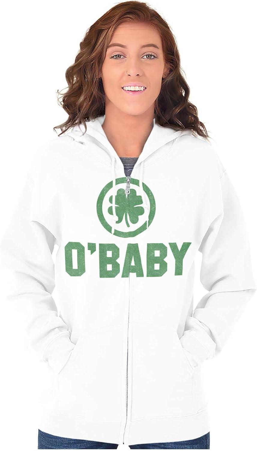 imageBrisco Brands St Patricks Day O Baby Shamrock Zip Up Hoodie Mens WomensWhite