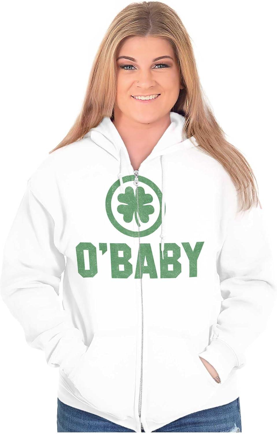 imageBrisco Brands St Patricks Day O Baby Shamrock Zip Up Hoodie Mens WomensWhite