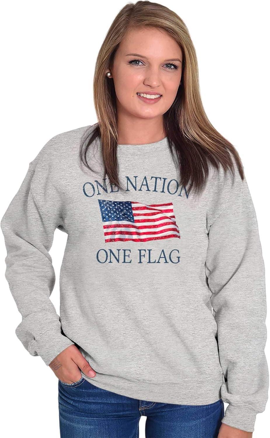 imageClassic Teaze One Nation Distressed Flag USA Pride Sweatshirt for Men or WomenSport Grey