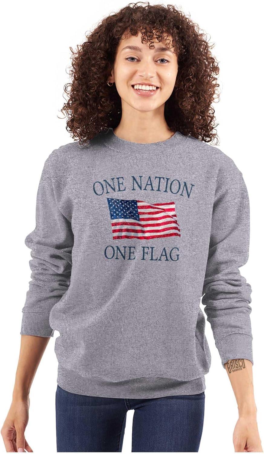 imageClassic Teaze One Nation Distressed Flag USA Pride Sweatshirt for Men or WomenSport Grey