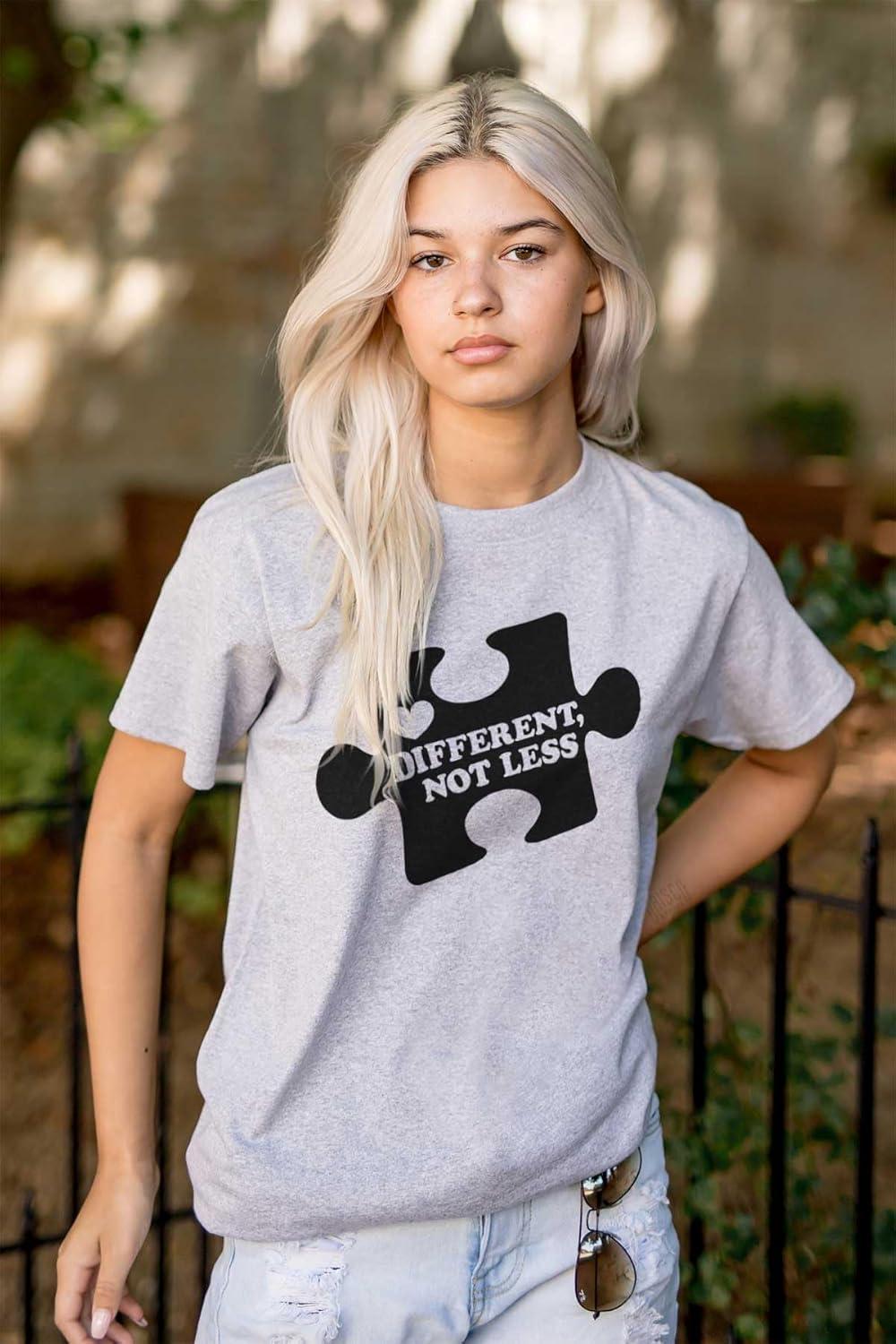 imageDifferent Not Less Autism Puzzle Graphic T Shirt Men or WomenSport Grey