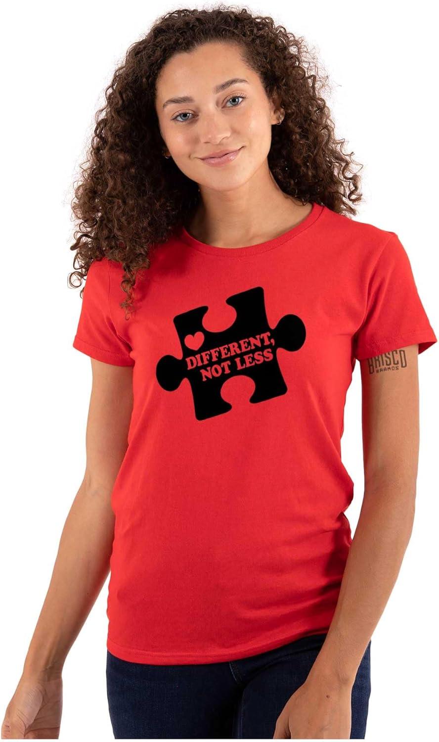 imageDifferent Not Less Autism Puzzle Womens Slim Fit Graphic TeeRed