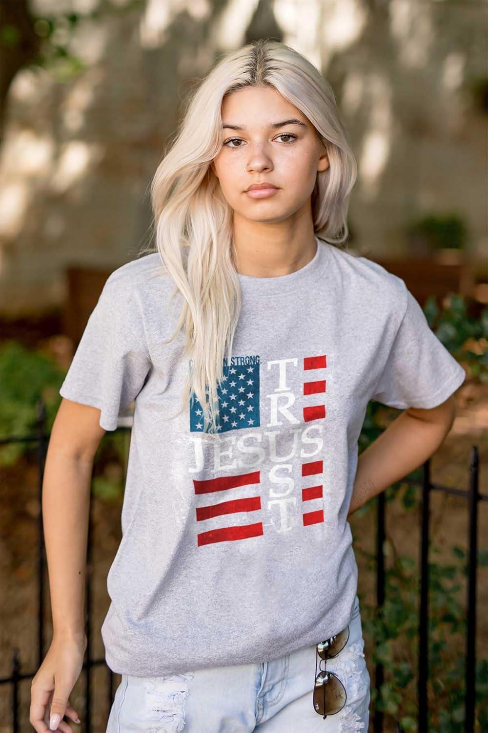 imageTrust Jesus USA American Flag Cross Graphic T Shirt Men or WomenSport Grey