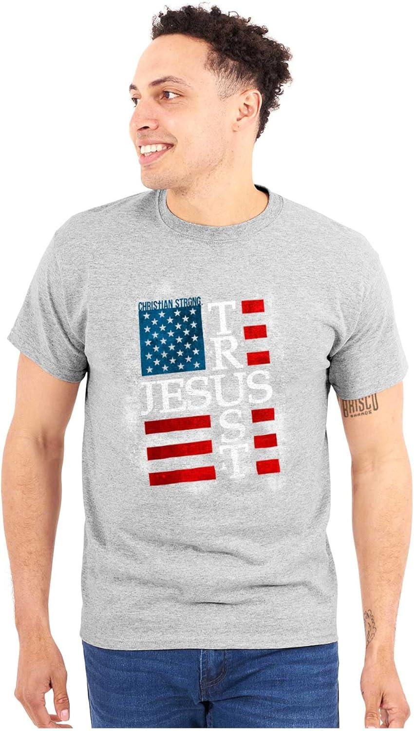 imageTrust Jesus USA American Flag Cross Graphic T Shirt Men or WomenSport Grey