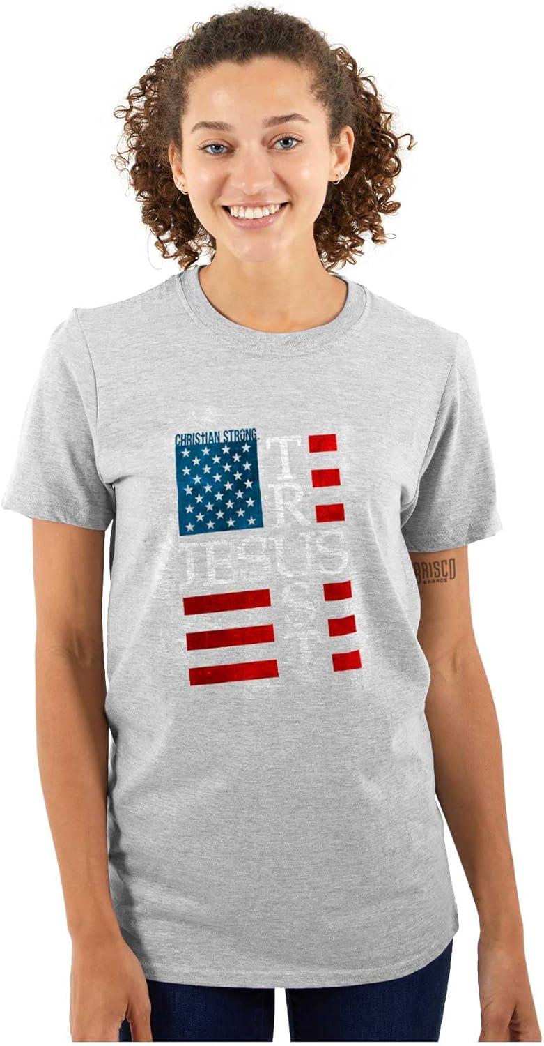 imageTrust Jesus USA American Flag Cross Graphic T Shirt Men or WomenSport Grey