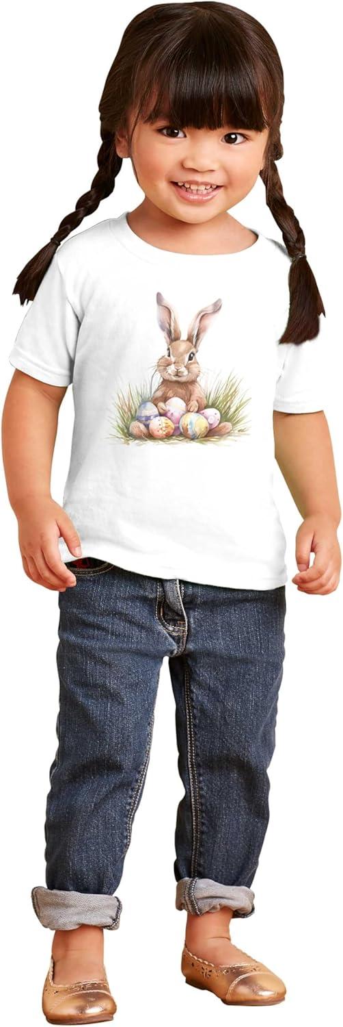 imageVintage Easter Bunny with Eggs Toddler Baby Girl T ShirtWhite