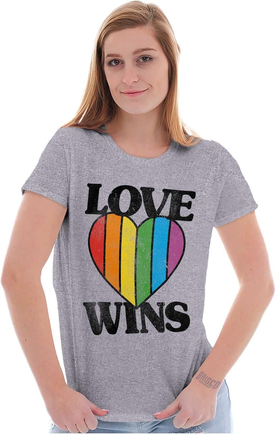 imageVintage Love Wins Pride Rainbow Heart Womens Slim Fit Graphic TeeSport Grey