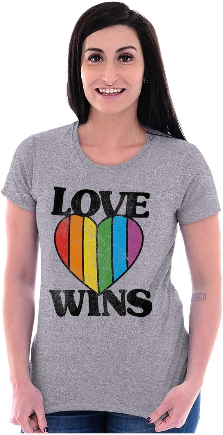 imageVintage Love Wins Pride Rainbow Heart Womens Slim Fit Graphic TeeSport Grey