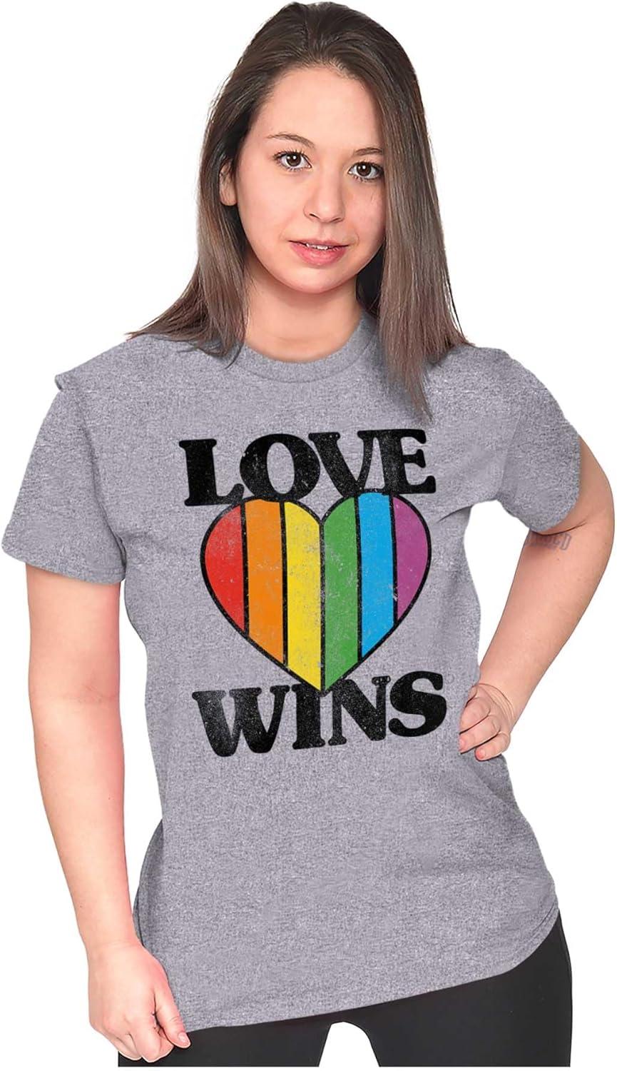 imageVintage Love Wins Pride Rainbow Heart Womens Slim Fit Graphic TeeSport Grey