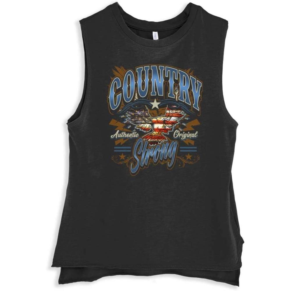 imageAmerican Flag Bald Eagle Western Womens Sleeveless Tank TopDark Heather