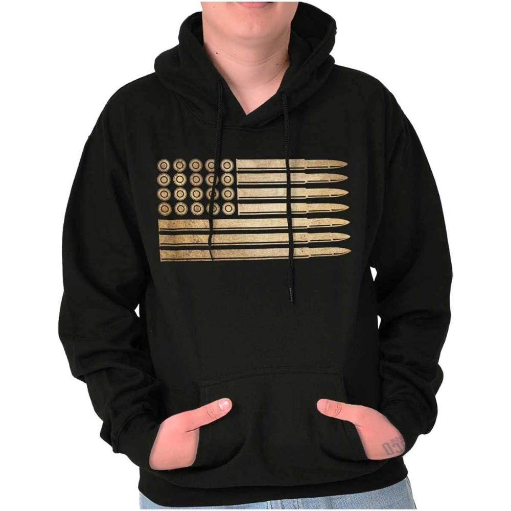 imageBrisco Brands Ammo Bullet 2nd Amendment Flag Hoodie Sweatshirt Women MenBlack Gold Flag