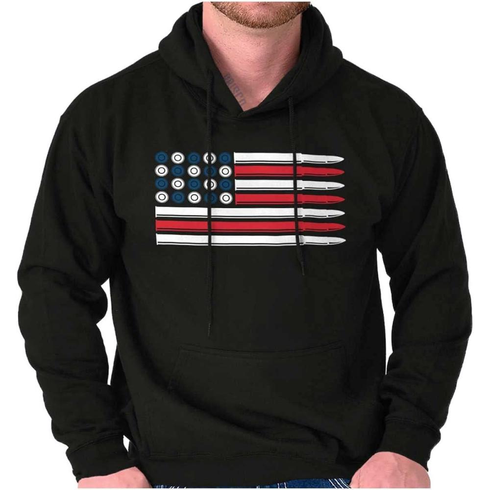 imageBrisco Brands Ammo Bullet 2nd Amendment Flag Hoodie Sweatshirt Women MenBlack  Usa Flag