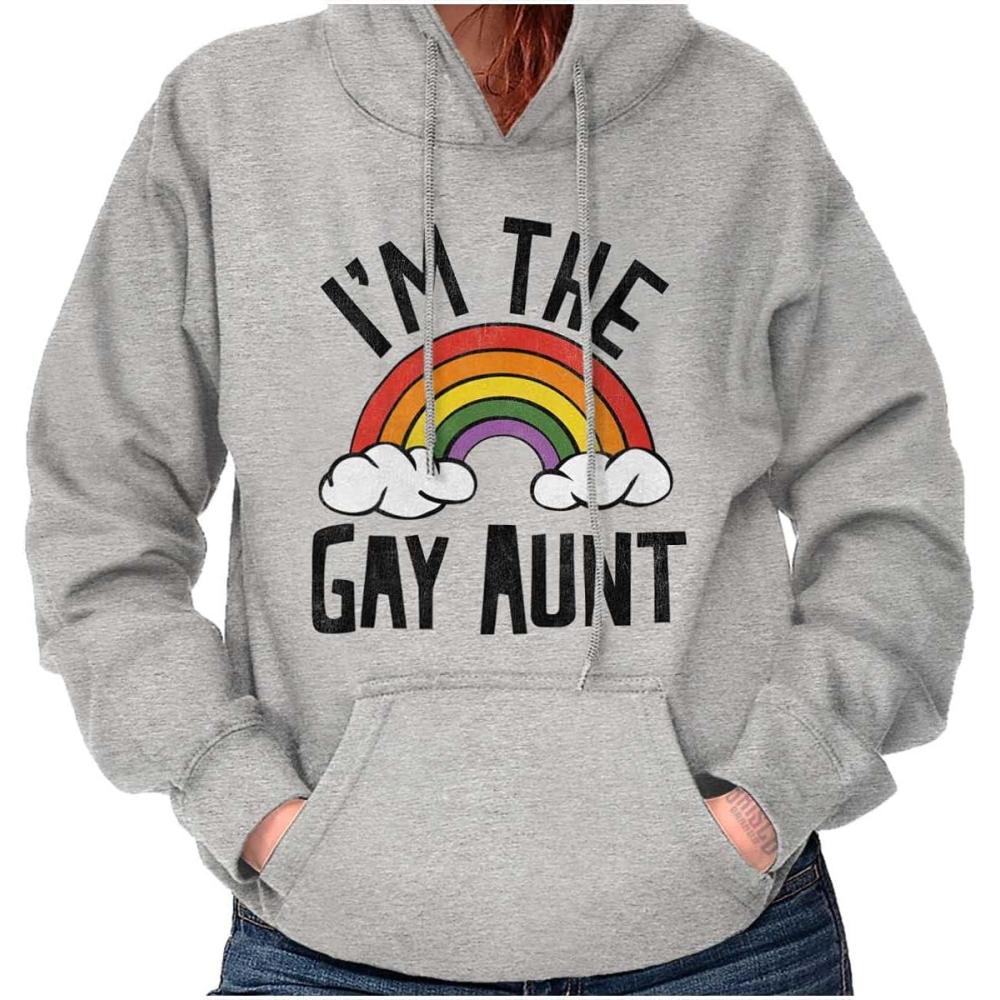 imageBrisco Brands Cute Rainbow Proud LGBTQ Gay Auntie Hoodie Sweatshirt WomenSport Grey
