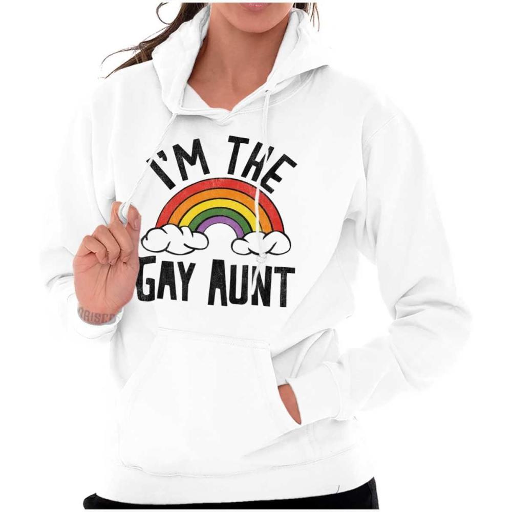 imageBrisco Brands Cute Rainbow Proud LGBTQ Gay Auntie Hoodie Sweatshirt WomenWhite