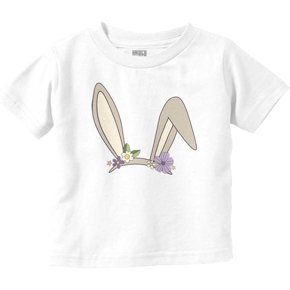 imageBrisco Brands Easter Bunny Ears Flower Crown Toddler Baby Girl T ShirtWhite