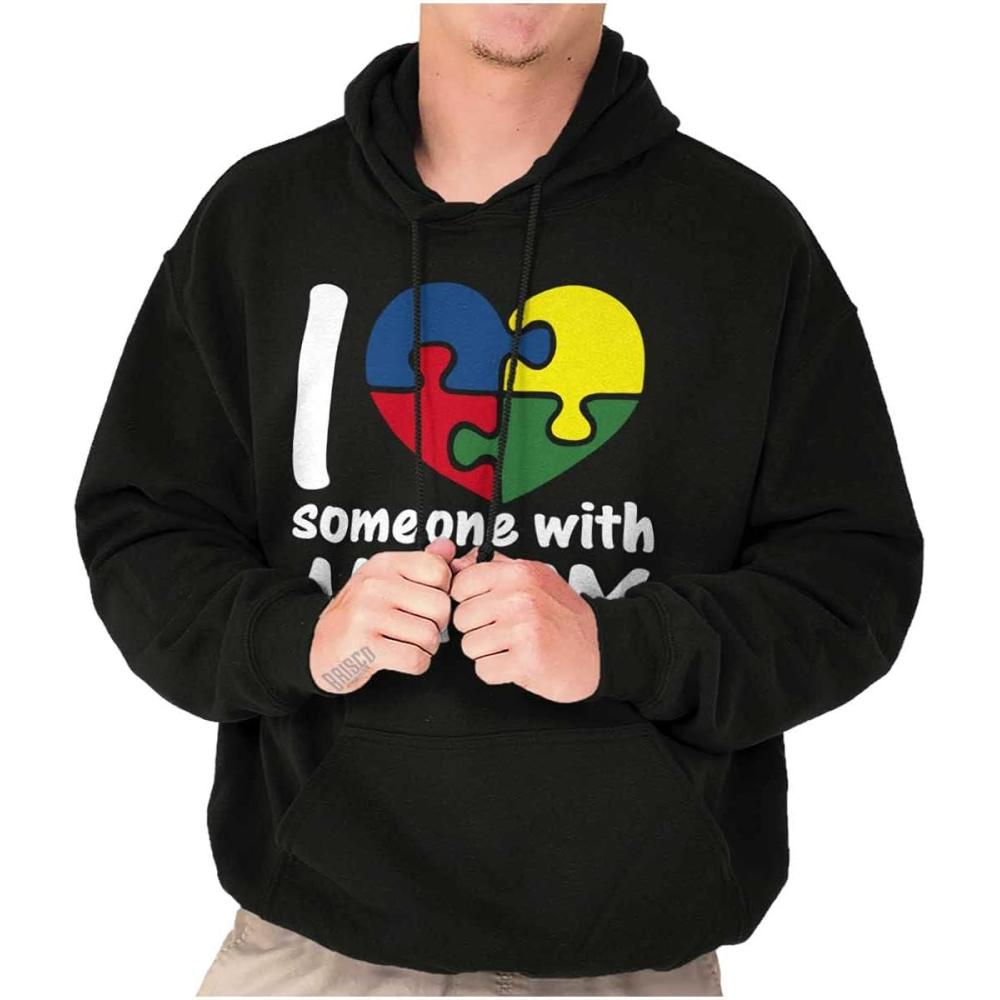 imageBrisco Brands I Love Someone with Autism Puzzle Hoodie Sweatshirt Women MenBlack