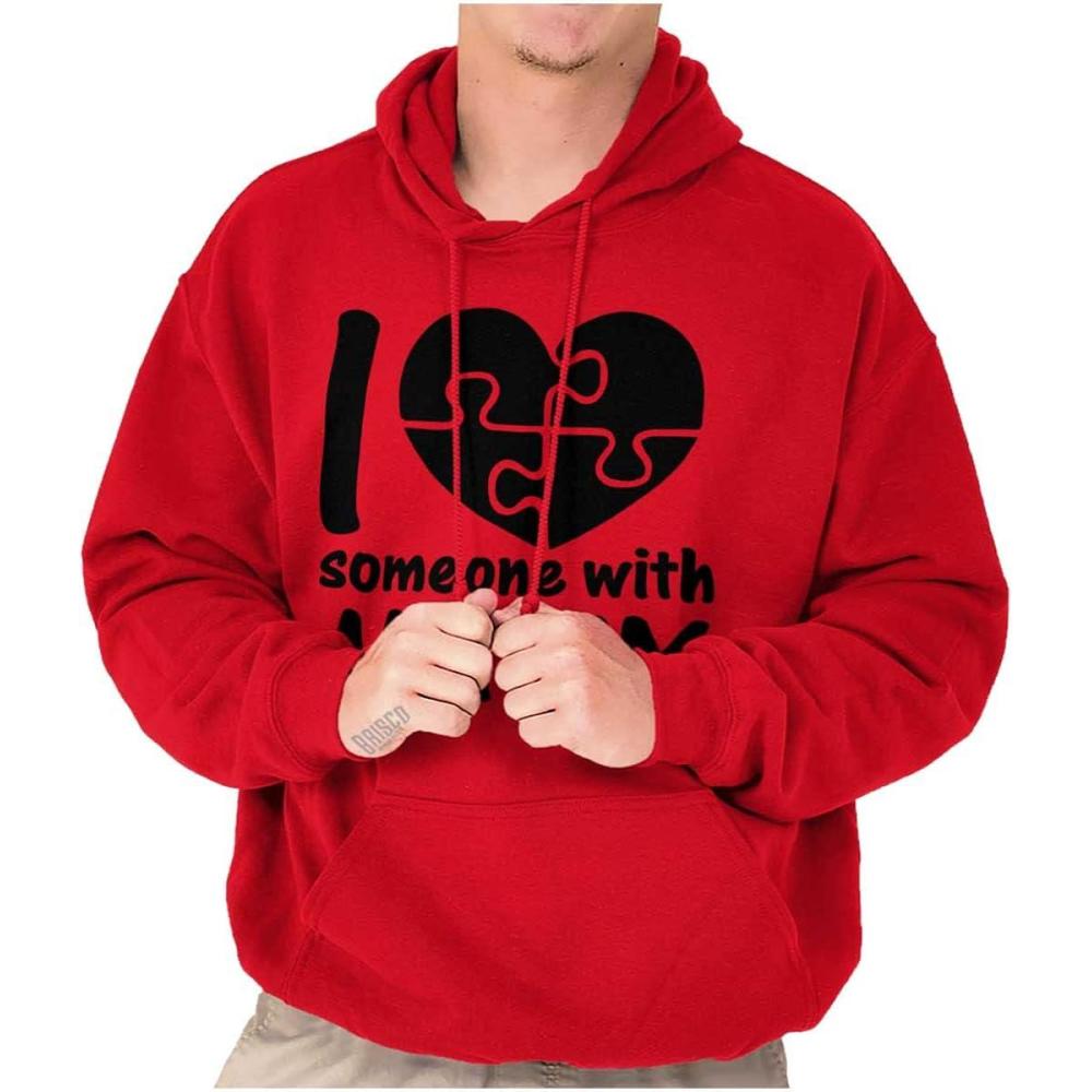 imageBrisco Brands I Love Someone with Autism Puzzle Hoodie Sweatshirt Women MenRed