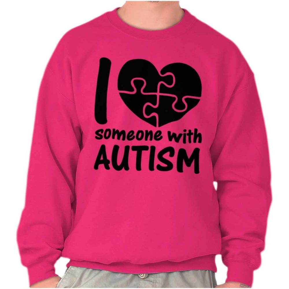 imageBrisco Brands I Love Someone with Autism Puzzle Sweatshirt for Men or WomenHeliconia