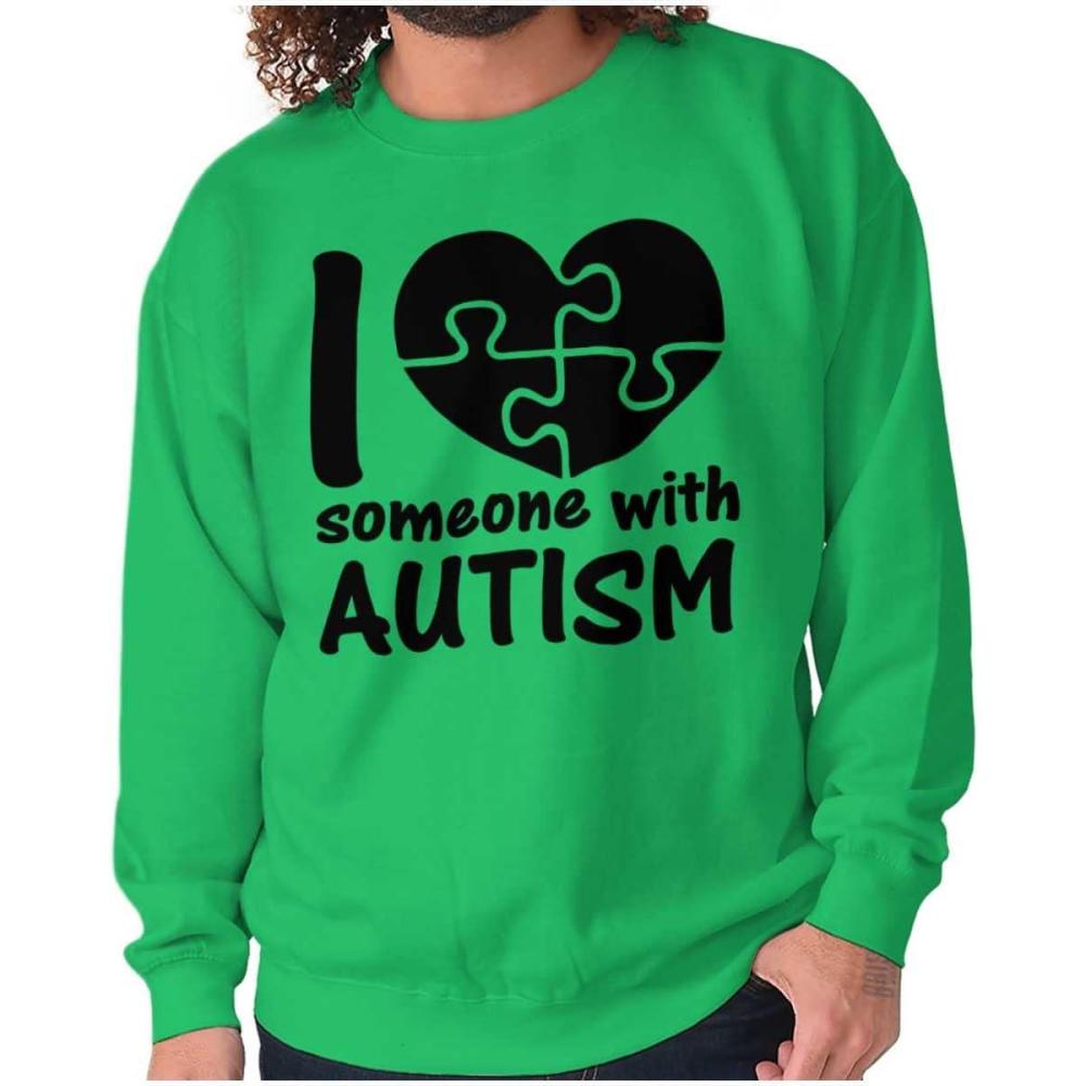 imageBrisco Brands I Love Someone with Autism Puzzle Sweatshirt for Men or WomenIrish Green