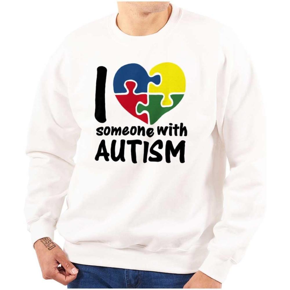 imageBrisco Brands I Love Someone with Autism Puzzle Sweatshirt for Men or WomenWhite