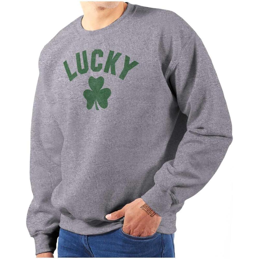 imageBrisco Brands Saint Patricks Day Lucky Shamrocks Sweatshirt for Men or WomenSport Grey