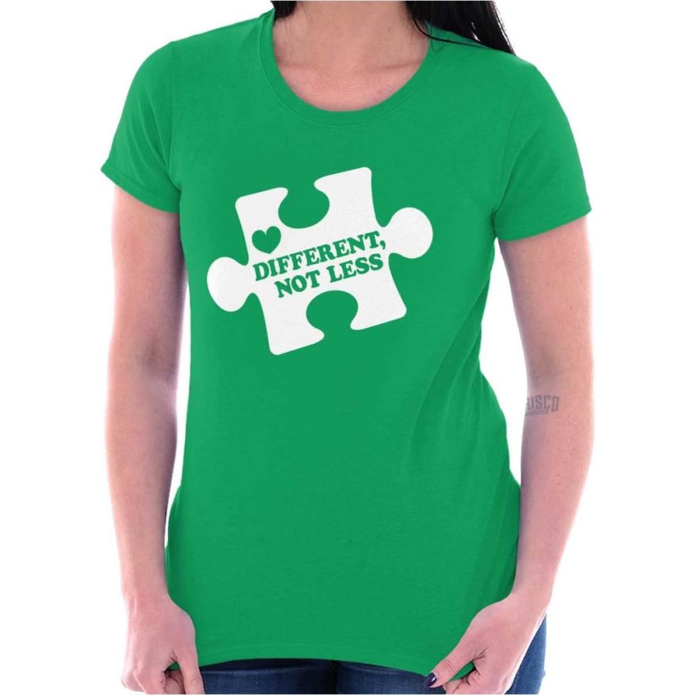imageDifferent Not Less Autism Puzzle Womens Slim Fit Graphic TeeIrish Green