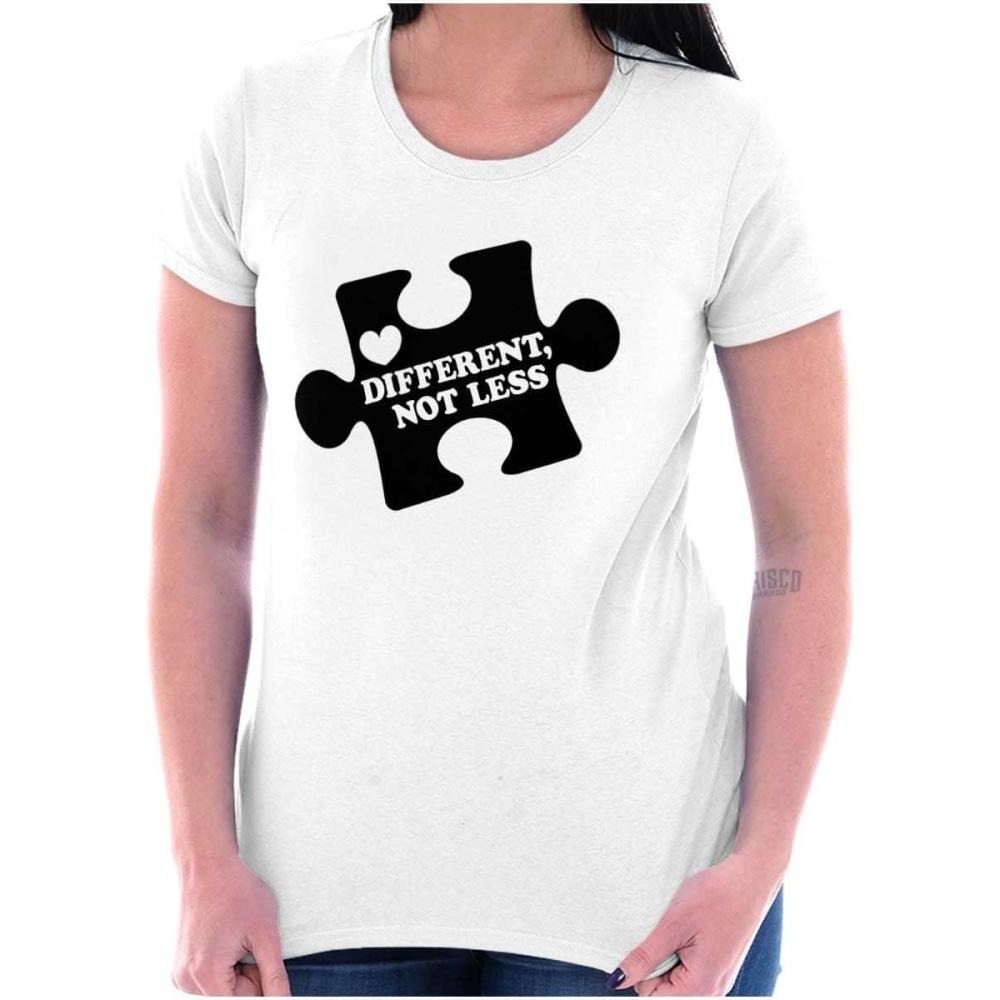 imageDifferent Not Less Autism Puzzle Womens Slim Fit Graphic TeeWhite