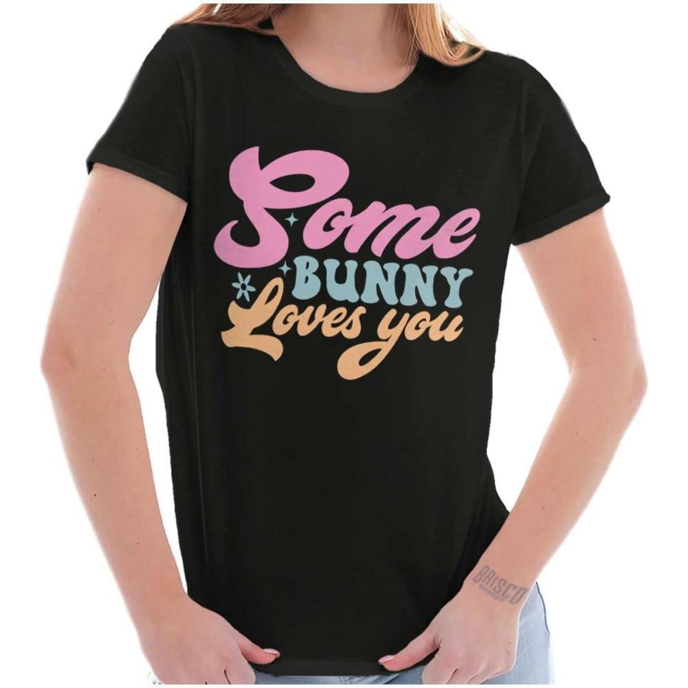 imageEaster Pun Some Bunny Loves You Womens Slim Fit Graphic TeeBlack