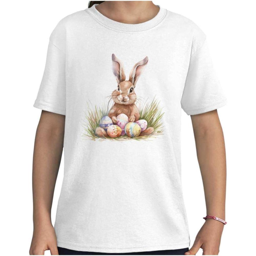 imageVintage Easter Bunny with Eggs Girls Kids T Shirt TeesWhite