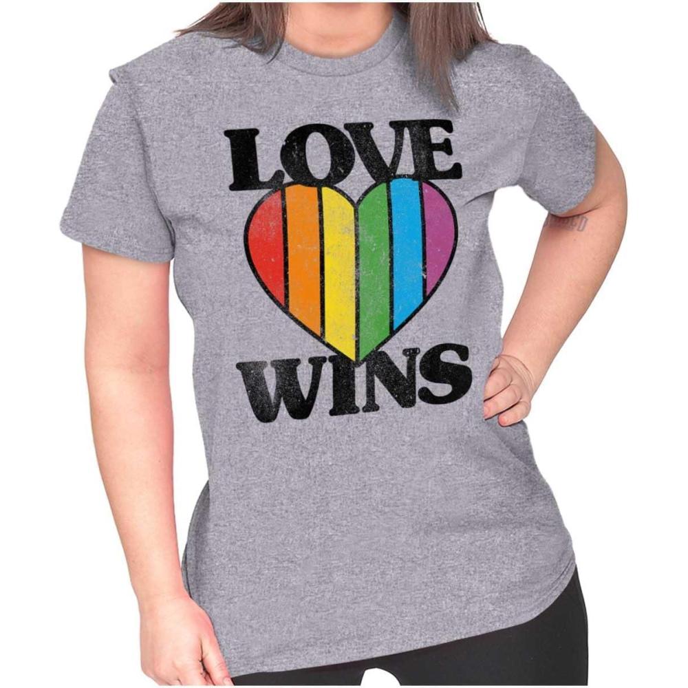 imageVintage Love Wins Pride Rainbow Heart Womens Slim Fit Graphic TeeSport Grey