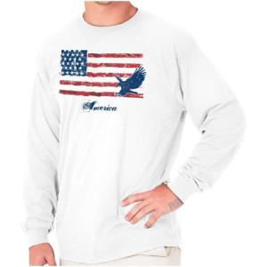 America Rugged American Flag Eagle Long Sleeve Tshirt Men Women(White)