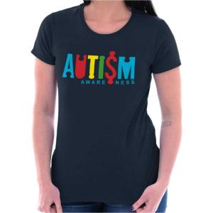 Autism Awareness Advocate Puzzle Womens Slim Fit Graphic Tee(Navy)