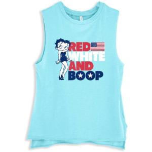 Betty Boop Red White Blue Patriotic Womens Sleeveless Tank Top(Aqua)