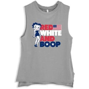 Betty Boop Red White Blue Patriotic Womens Sleeveless Tank Top(Grey)