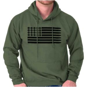 Brisco Brands Ammo Bullet 2nd Amendment Flag Hoodie Sweatshirt Women Men(Military Green – Black Flag)