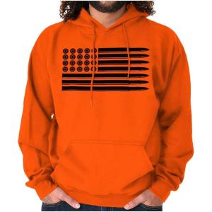 Brisco Brands Ammo Bullet 2nd Amendment Flag Hoodie Sweatshirt Women Men(Orange – Black Flag)
