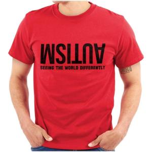 Brisco Brands Autism Seeing The World Differently Graphic T Shirt Men or Women(Red)