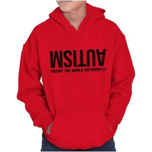 Brisco Brands Autism Seeing the World Differently Youth Hoodie Boy Girl(Red)
