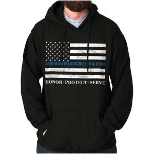 Brisco Brands Blue Line US Flag Honor Protect Serve Hoodie Sweatshirt Women Men(Black)