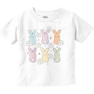 Brisco Brands Colorful Easter Bunny Patterns Toddler Baby Girl T Shirt(White)